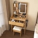 thumbnail image 1 of Vanity Table with LED-Illuminated Mirror, Power Outlet, Hairdryer Holder & Stool – Compact Dressing Desk for Small Bedrooms(Wood), 1 of 3