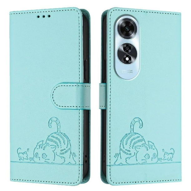 Funda tipo cartera FOXDOCK para OPPO A60 4G con soporte, ranuras, RFID, diseño de gato