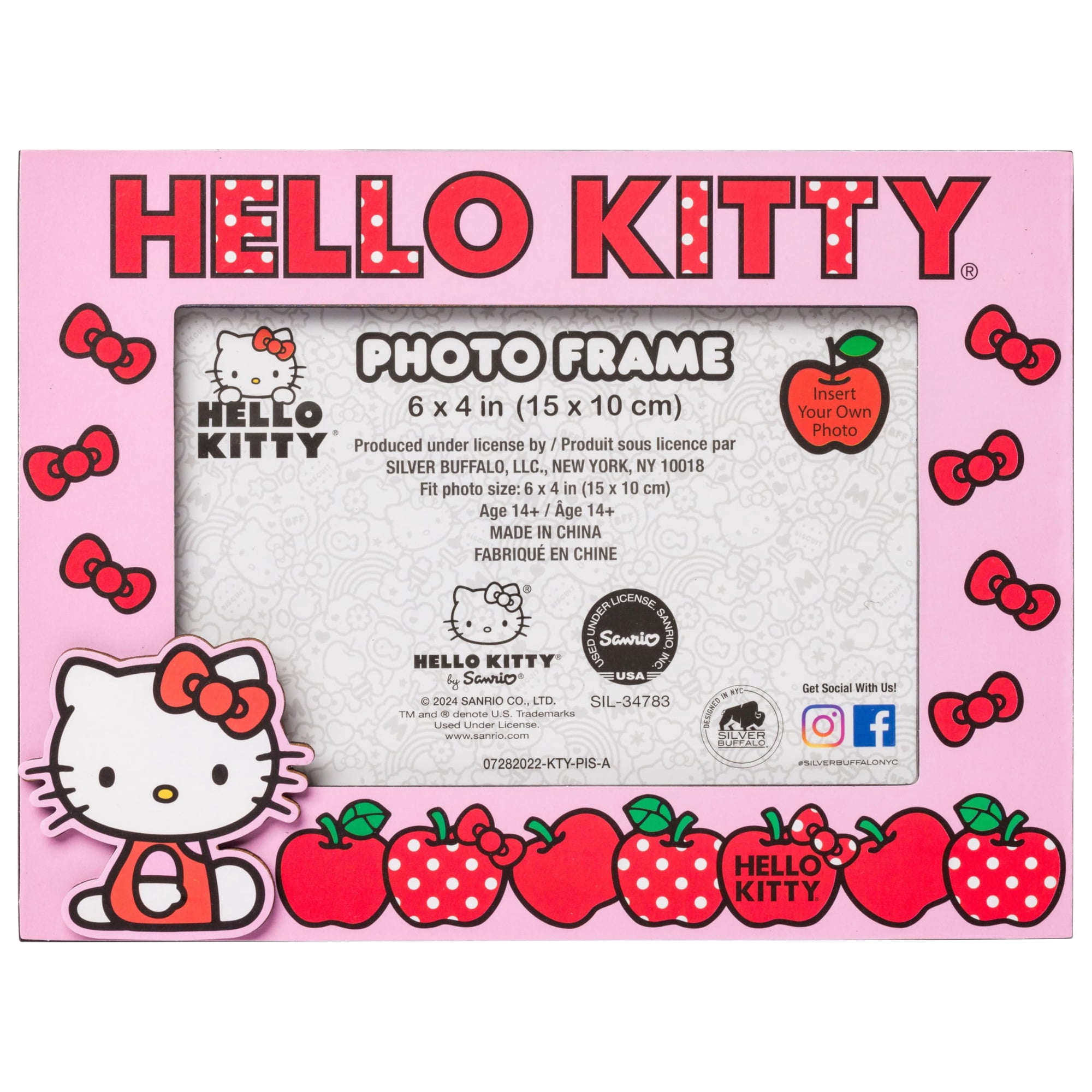 Silver Buffalo - Marco De Fotos Plateado Buffalo Sanrio Hello Kitty De 4 X 6 Cm