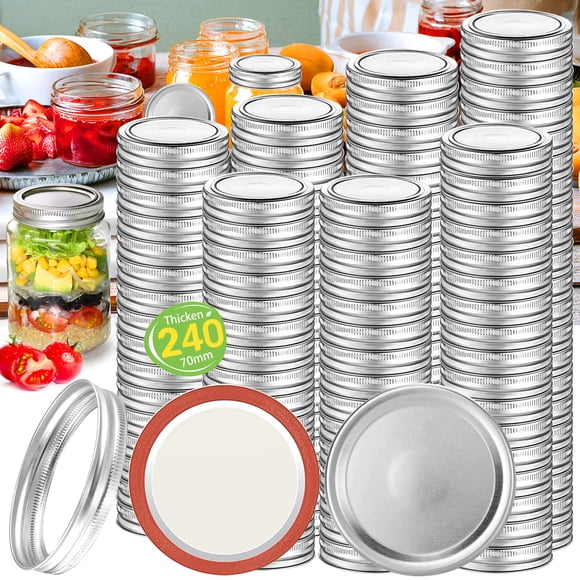 Tapa para Frascos Aliggbent 240 Piezas 70 mm Tapas y Anillos para Frascos