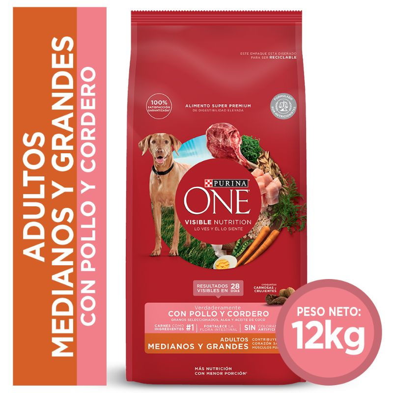 Purina One - Alimento Seco Perro Adulto Raza Mediana/Grande Pollo Y Cordero Bolsa
