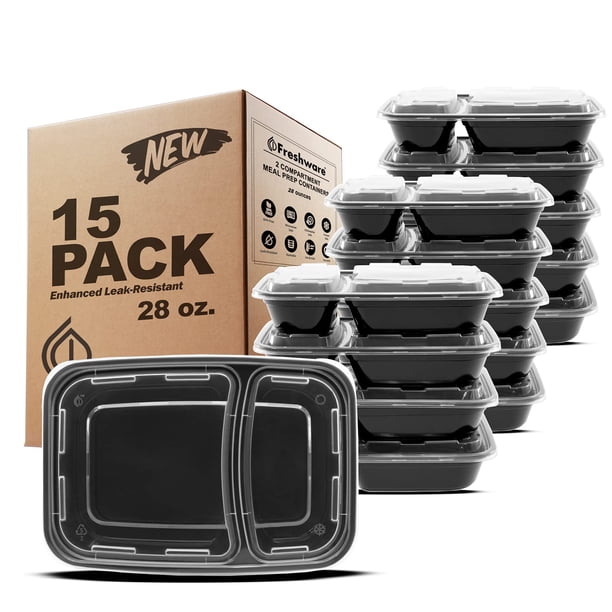 Recipientes para preparación de comidas Freshware, paquete de 15, 2 compartimentos, 840 ml