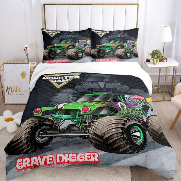 Monster Truck Duvet Cover Catroon Monster Jam Bedding sets Soft Quilt Cover and Pillowcases for Teens Single/Double/Queen/ Bed Sheets