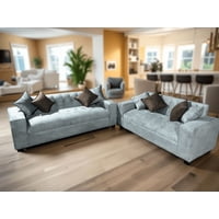 Muebles New - Juego De Living Dos Y Tres Cuerpos Gris Felpa