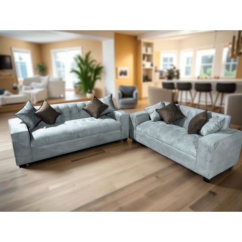 Muebles New - Juego De Living Dos Y Tres Cuerpos Gris Felpa