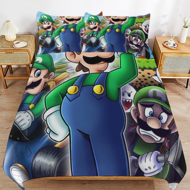 Super Mario 3-Piece Comforter Set for Bedroom Super Mario Bedding Set for Kids Adults Soft Microfiber Duvet Cover Set with Zipper Closure