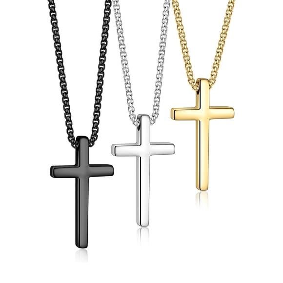 Collar de Cruz Yooblue Plateado, Negro y Baño de Oro 14K