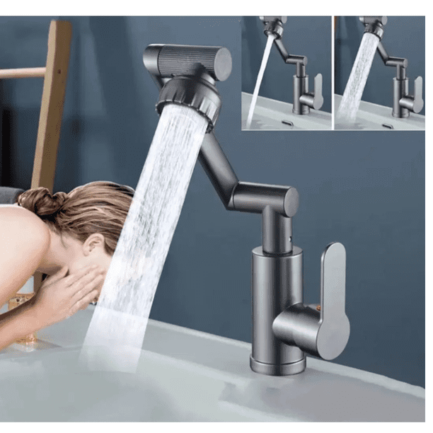 Llave Mezcladora De Cocina Con Brazo Mecánico Articulado | Rotación Universal | Gran Caudal | Acero Inoxidable Mate | Ideal Para Lavaplatos Modernos