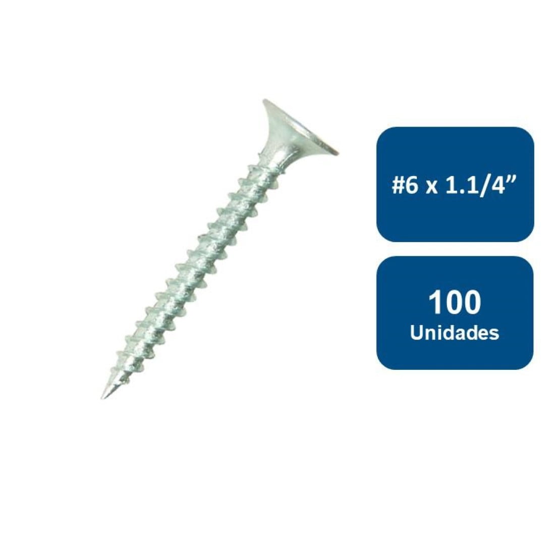 Anclajes - Tornillo Yeso Cartón Zincado Hilo Grueso #6 X 1.1/4" 100un