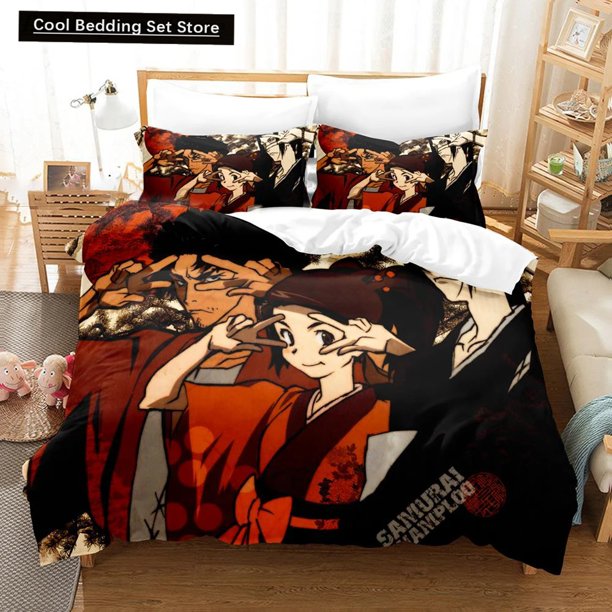 x2026 Bed Sheets Anime Samurai Champloo Bedding Set Duvetcover Comforter Bed Set Quilt Cover Pillowcase, Twin Size Boys Girls Adults 3-Piece Bedding Set (1 Duvet Cover + 2 Pillow Shams) nj2026