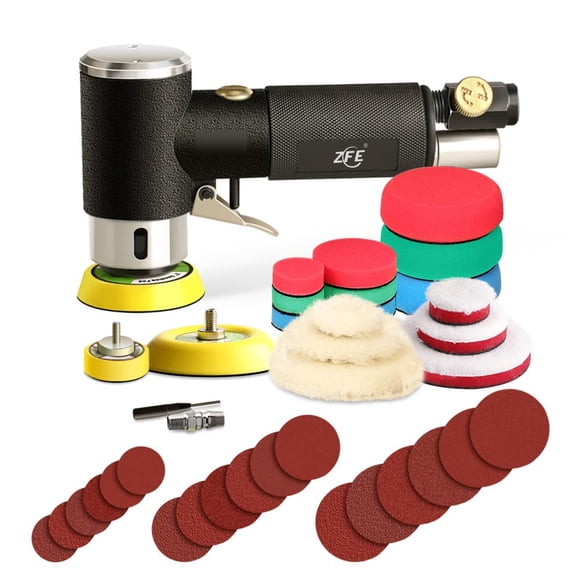 Lijadora neumática orbital aleatoria ZFE Mini Pneumatic de 15 cm con accesorios
