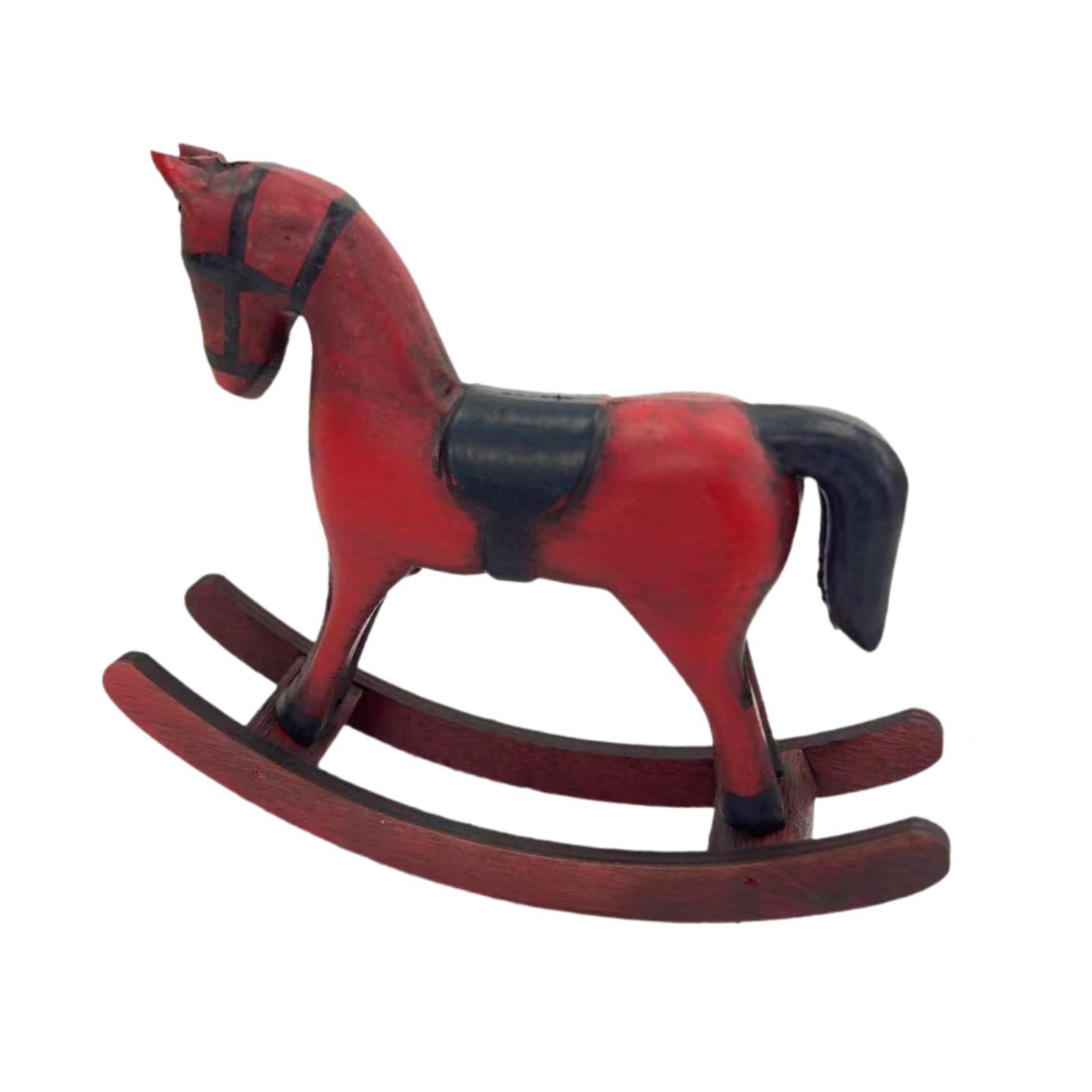 Bothyi - Figura De Caballo Mecedor De Madera, Escultura De Animal Para Dormitorio, Estantería, Armario, Color Rojo