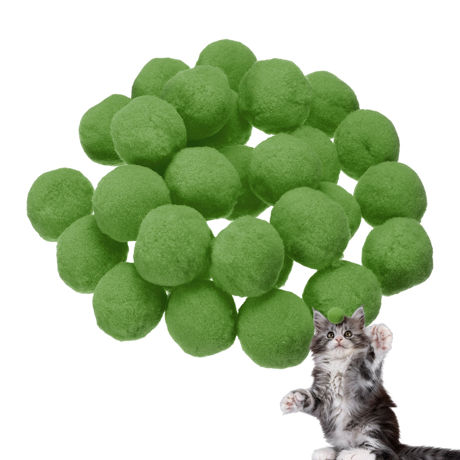 Uxcell 30 Pcs Juguete para Gato Bola de Pompones de Peluche Suave 1.2" Verde Oscuro