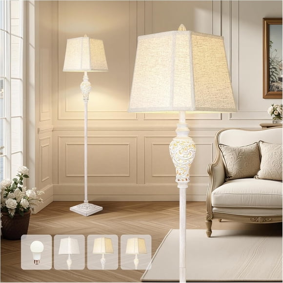Lámpara de Pie LuxSight Collection Vintage 165 cm Pantalla de Lino
