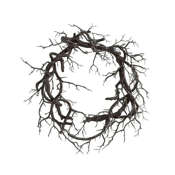 Corona de Halloween para puerta, creativa, decorativa de 17 pulgadas, guirnalda de ramas muertas, guirnalda de ramas negras para telón de fondo, Sin brillo Sin brillo