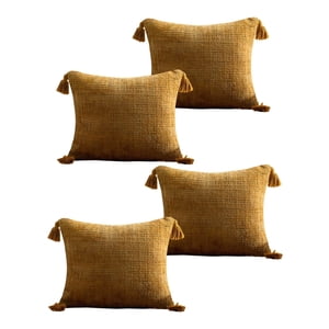 Genérico - Set De 4 Fundas De Cojin Chenille Con Borlas 45X45 Amarillo