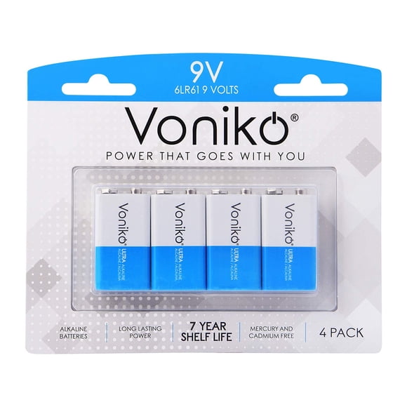 Batería Voniko Alkaline de 9 V, paquete de 4 unidades, ultralarga