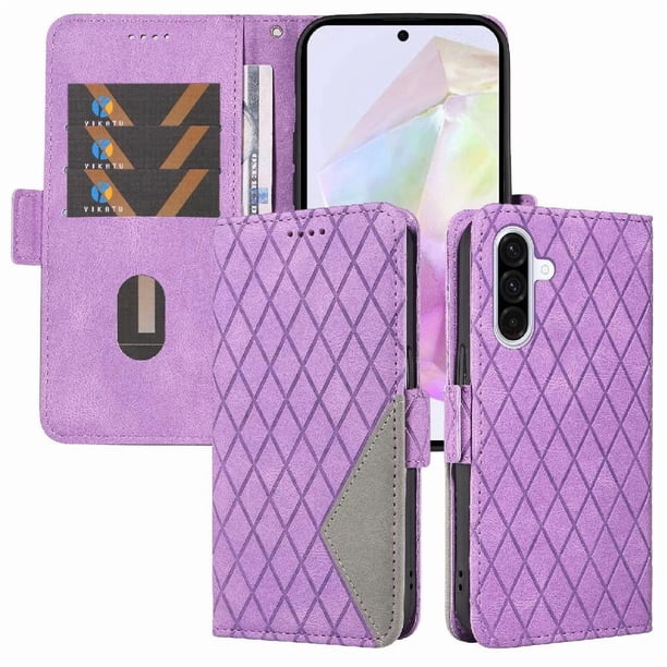 Funda Cartera para Samsung Galaxy A56 5G con Tarjetero Soporte y Correa Morado