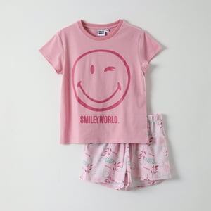 Pijama Corto Niña Cara Rosado Smiley