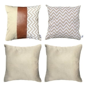 Elizabeth Peper - Pack 4 Cojines Decorativos Ecocuero Zigzag Crema 45X45