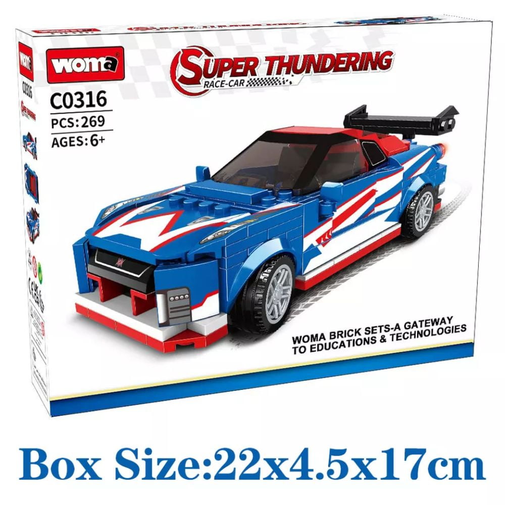 Juego De Bloques Armable Auto Carreras 1 Woma 269 Piezas Azul/blanco