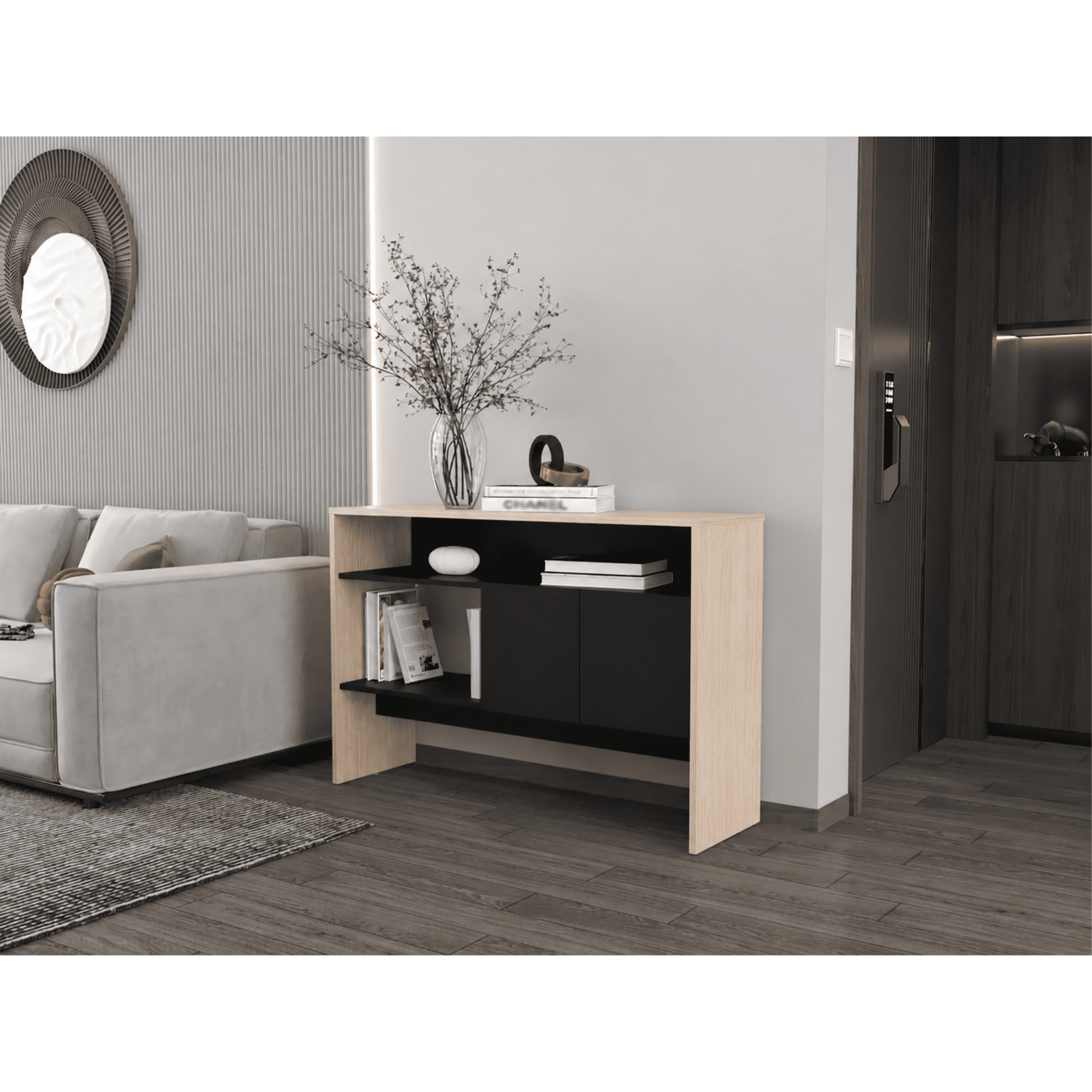 Tuhome - Mueble Arrimo Organizador 2 Puertas Bellagio Cartagena Y Wengue 80x120x35 Cm