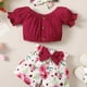 thumbnail image 1 of 3pcs Baby Infan Girl Casual Puff Sleeve Top & Floral Shorts & Headband Set Clothes, 1 of 5