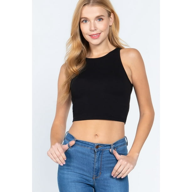 Saronite Top Corto Básico de Tirantes con Cuello Halter, Negro (para Mujer)