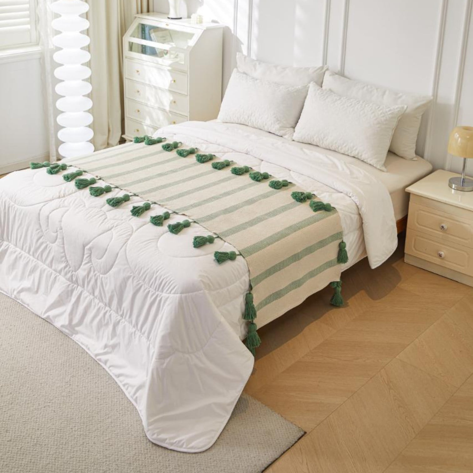 Wyj Hogar - Piecera Tejido Bohemio De Algodon / Lino 70x210 Cm Verde