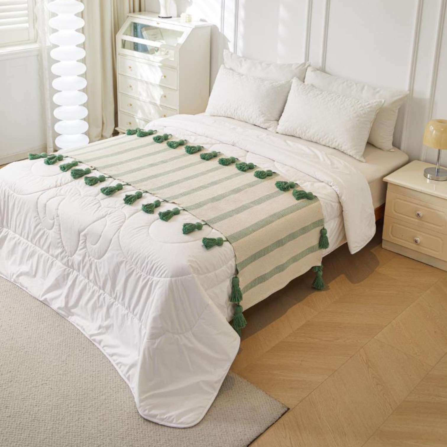 Wyj Hogar - Piecera Tejido Bohemio De Algodon / Lino 70X210 Cm Verde