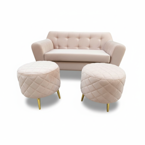 Muebles New - Sofa Dos Cuerpos Mas Dos Puff Beige Felpa