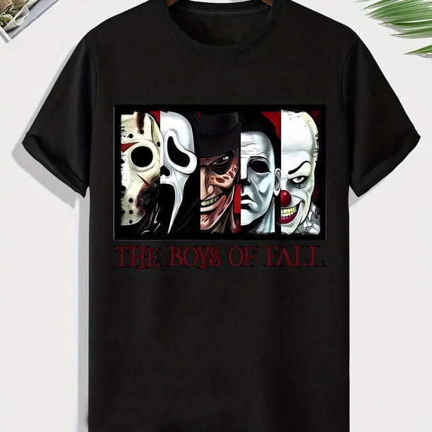 Scary Pattern Graphic Print Men's Creative Top, Casual Short Sleeve Crew Neck T-shirt, Men's Clothing For Summer Outdoor