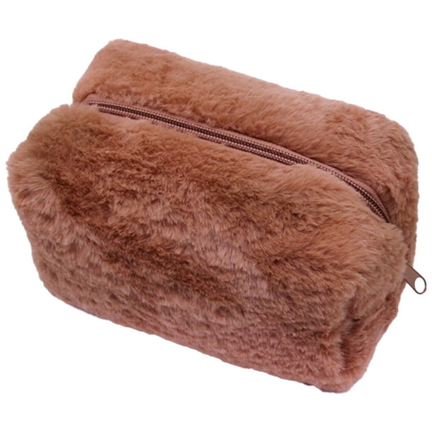 Estuche de lápices de felpa nuevo de color sólido para niñas, bolso de mano, neceser portátil de color caramelo