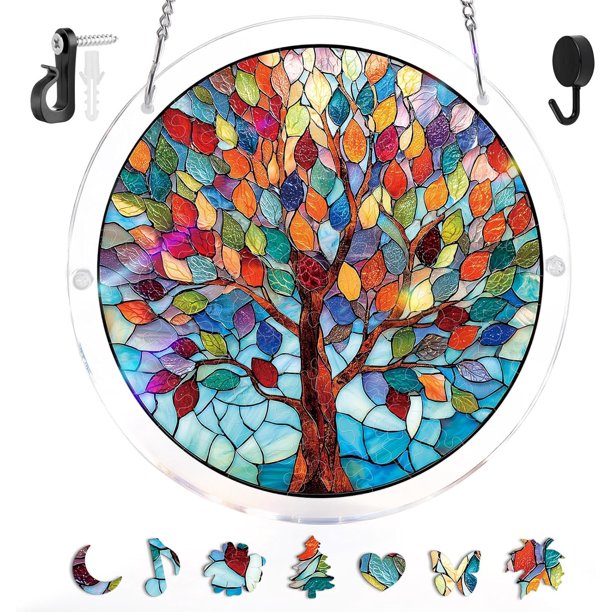 Atrapasol puzle acrílico 2 uds 83 piezas efecto vitral decoración ventana hogar