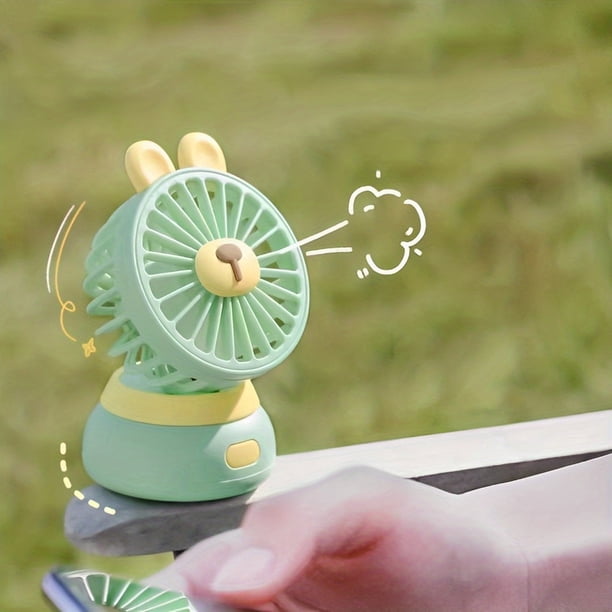 1pc Mini Rabbit Portable Handheld Battery Operated Fan Desk Fan, 500mAh USB Rechargeable Battery Operated Fan For Indoor Outdoor Car Desk, 3 Speeds Silent Desktop Cooling Fan Mini Small Fan