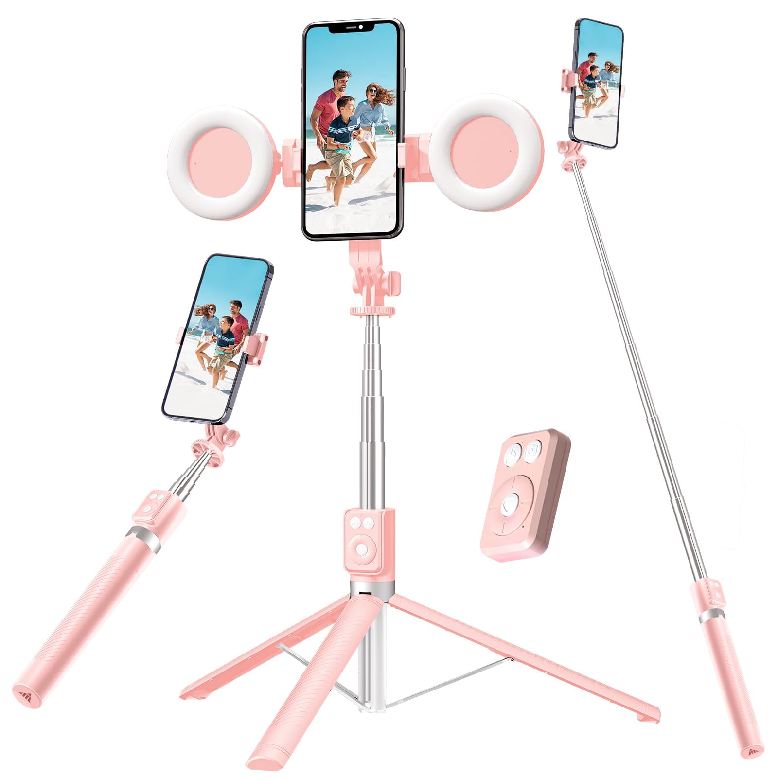 Trípode Palo Selfie Mouzakon 30-170 Cm Rosa Con Bluetooth