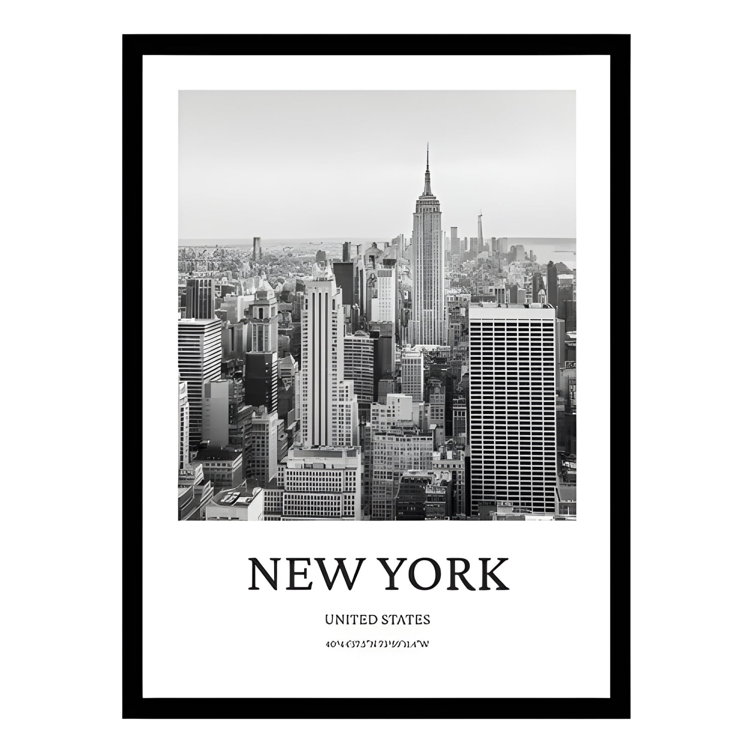 Genérico - Cuadro Póster Nueva York Blanco Y Negro 30x42 Cm