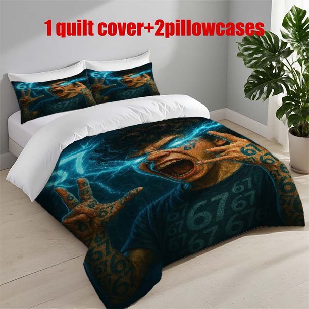 3pcs 67 Gesture Themed Printed Bedding Set Duvet Cover and Pillowcases