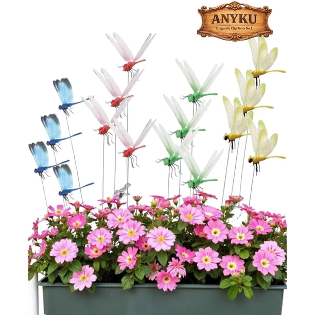 Clips libélula repelente insectos 3D decoración jardín exterior falsas sombrero jardín 12 uds