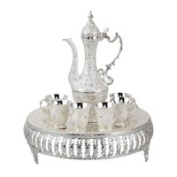 Magideal - De Cafetera Turca Vintage, Tazas Y Bandeja De Té Artesanal Decoraciones De Insertadas Té De Piedras , Plata 25X31Cm