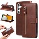 thumbnail image 1 of Funda tipo cartera para Samsung Galaxy S25 con bolsillo con cremallera y ranuras para tarjetas – Función de soporte Marrón, 1 of 6