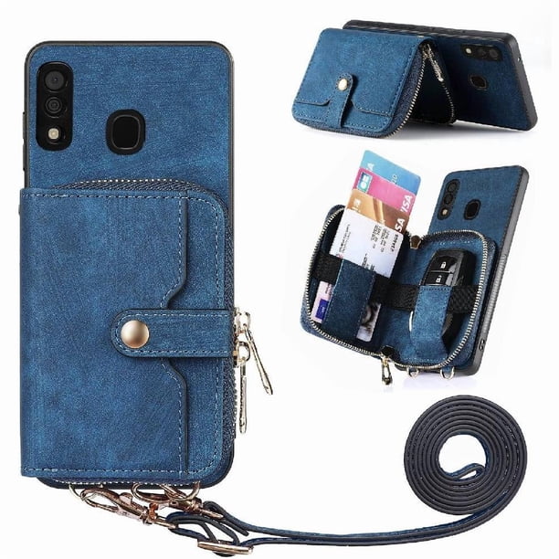 Funda Tipo Cartera con Correa Cruzada para Samsung Galaxy A30/A20 Protección Contra Golpes Azul
