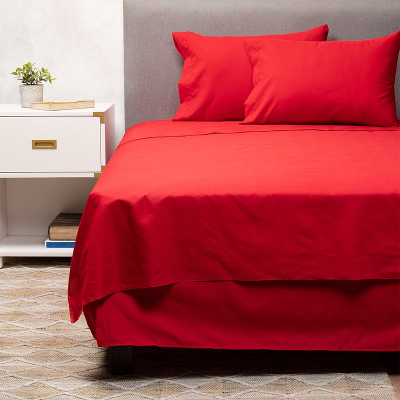 Arthome - Cubrecolchón + Faldón + Sábana Roja King