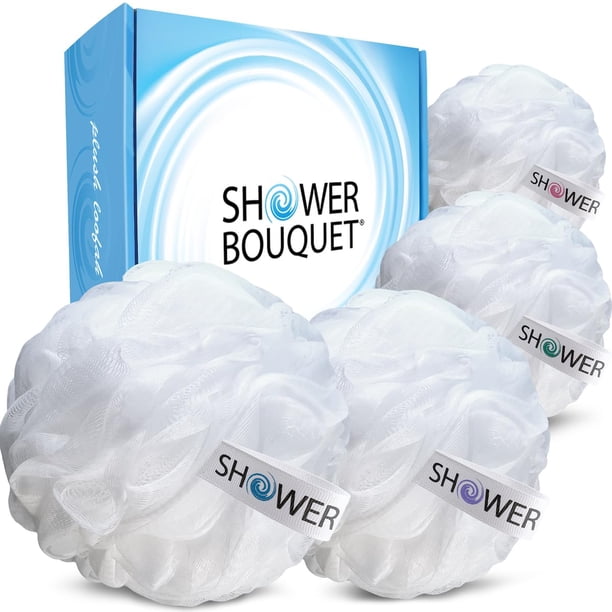 Esponja de baño con forma de ramo de lufa blanca suave con forma de nube XL, paquete de 4