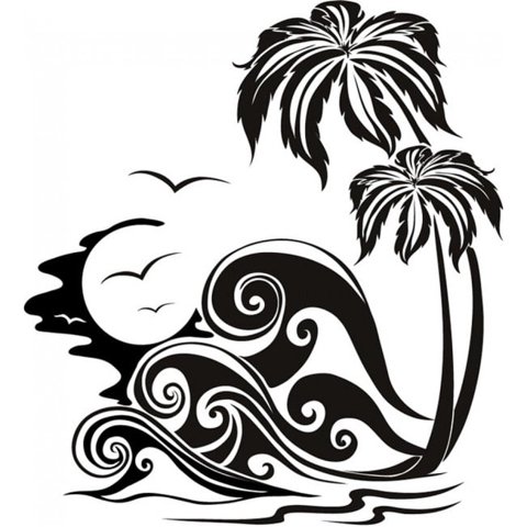 Rienda Libre Graphics - Decomural Tropical Palm Trees Beach Ocean Ws-15433