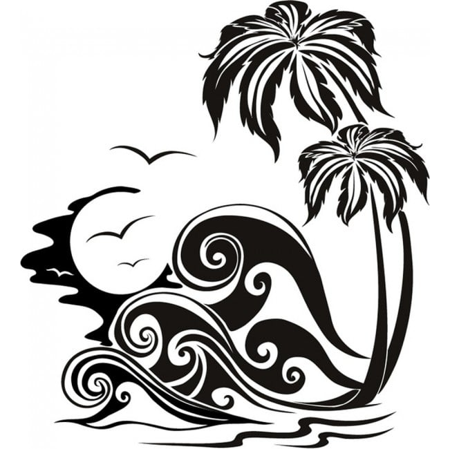 Rienda Libre Graphics - Decomural Tropical Palm Trees Beach Ocean Ws-15433