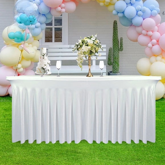Falda de mesa Yoquare 244 cm blanco elástico para mesas rectangulares de 8 pies