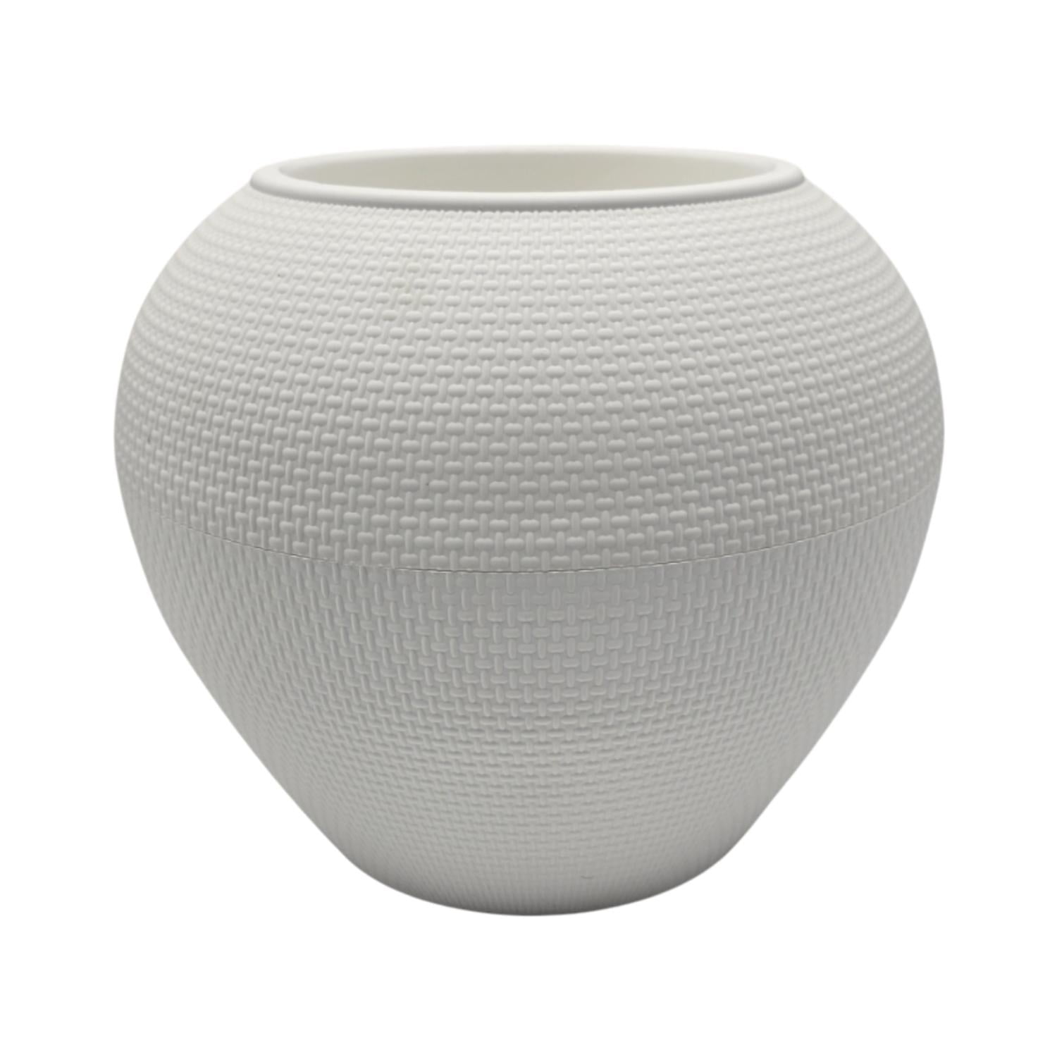 Fliperex - Macetero Plastico Redondo Ovalado Moderno Con Textura L Blanco