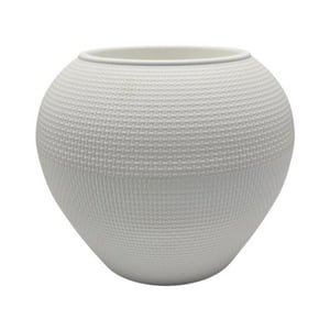 Fliperex - Macetero Plastico Redondo Ovalado Moderno Con Textura S Blanco