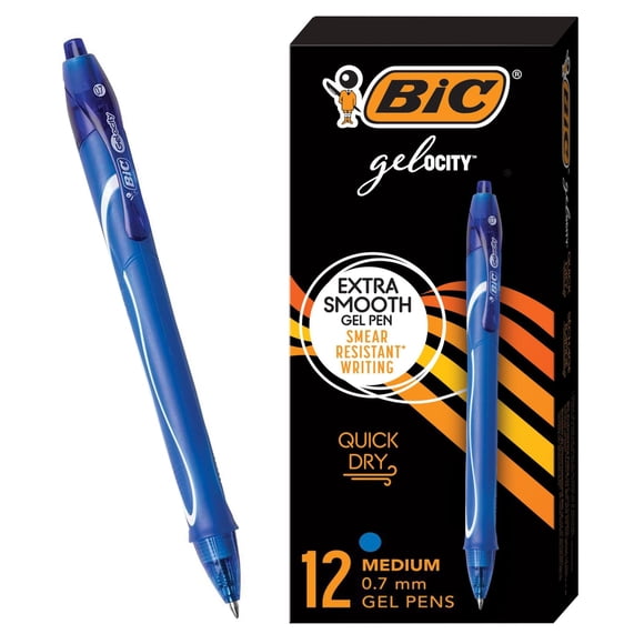Bolígrafos de gel BIC Gelocity de secado rápido, azules, tamaño mediano, 0,7 mm, paquete de 12